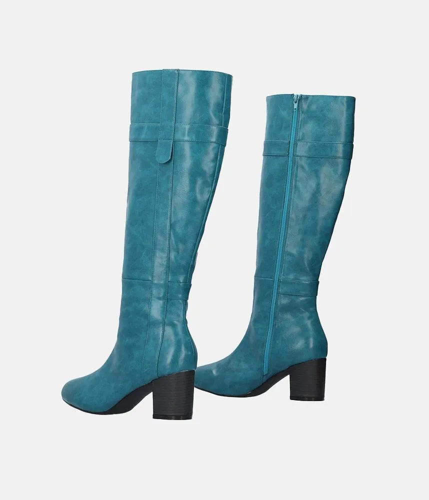 Gorgeous Turquoise Block Heel Long Boots