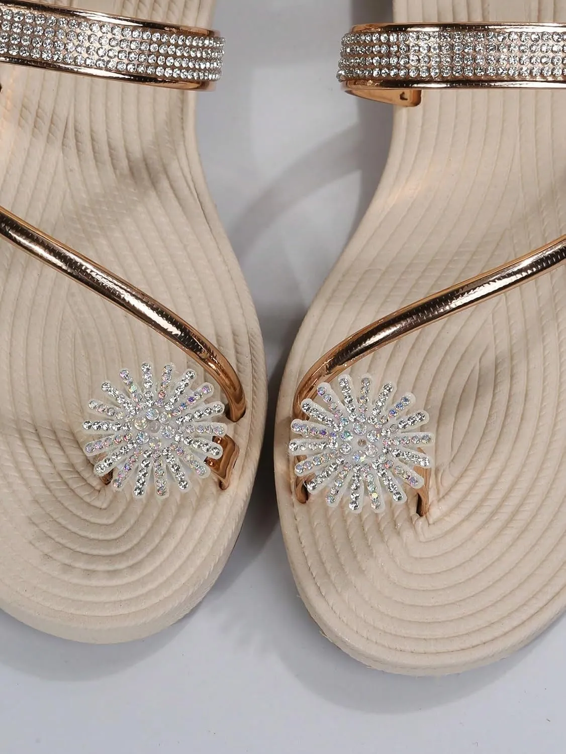 GORGLITTER Women's Rhinestone Glitter Outdoors Flat Sandals Toe Ring Slip on Open Toe Slide Sandals