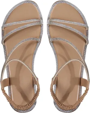 GORGLITTER Women's Rhinestone Sandals Glitter Open Toe Flats Sandal Sparkle Slingback Slides