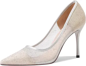 GOSERCE Rhinestone Heels Dressy Women's Stiletto Pointed Toe Pumps Mesh High Heel Pumps Fashion Prom Wedding Evening Party Shoes