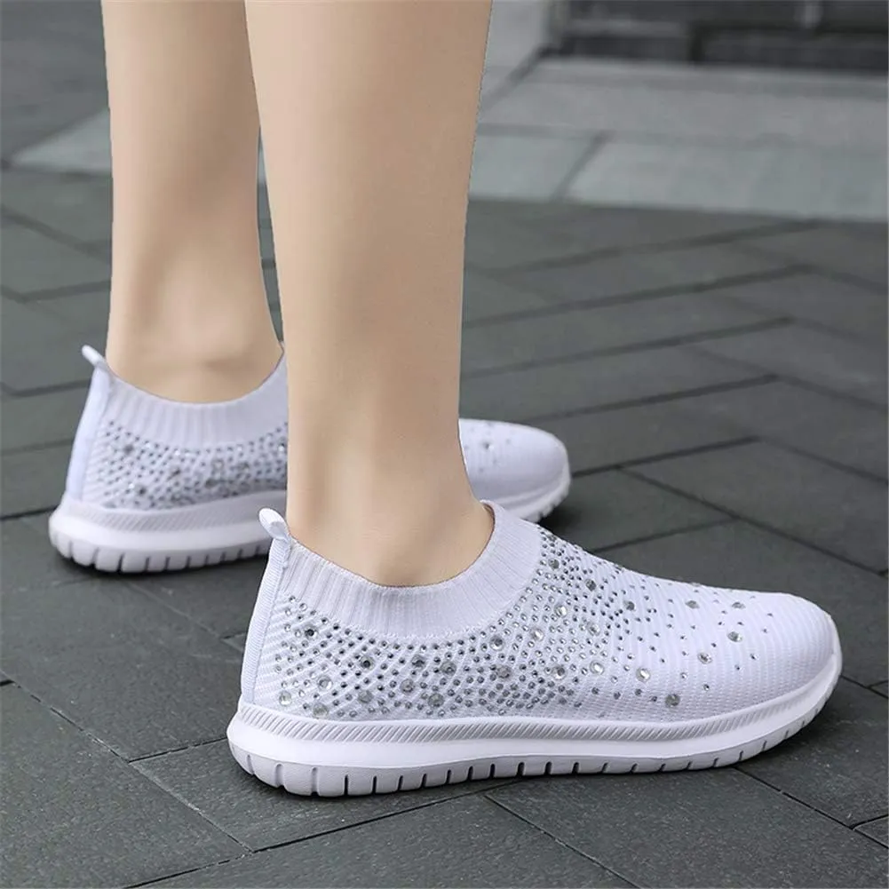 GOSPT Women's Mesh Walking Shoes Rhinestone Glitter Slip On Ballroom Jazz Latin Dance Sock Sneakers