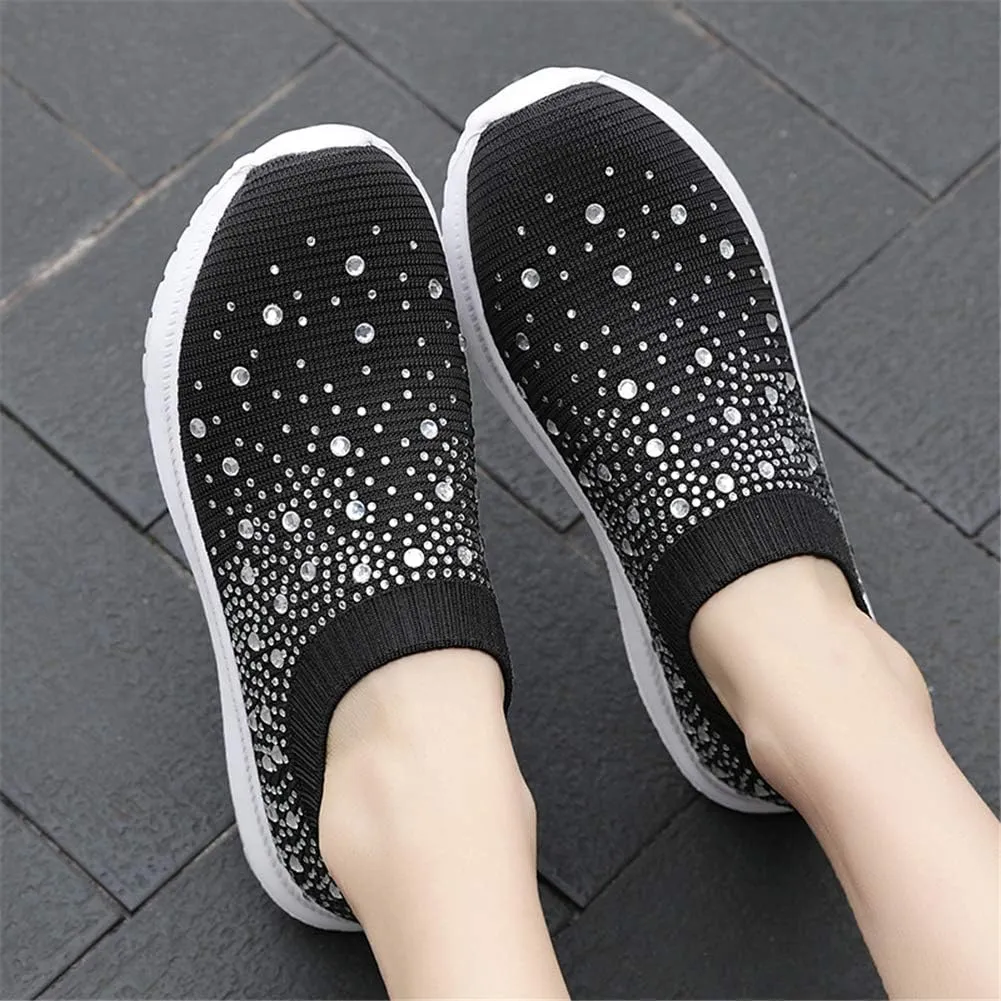 GOSPT Women's Mesh Walking Shoes Rhinestone Glitter Slip On Ballroom Jazz Latin Dance Sock Sneakers