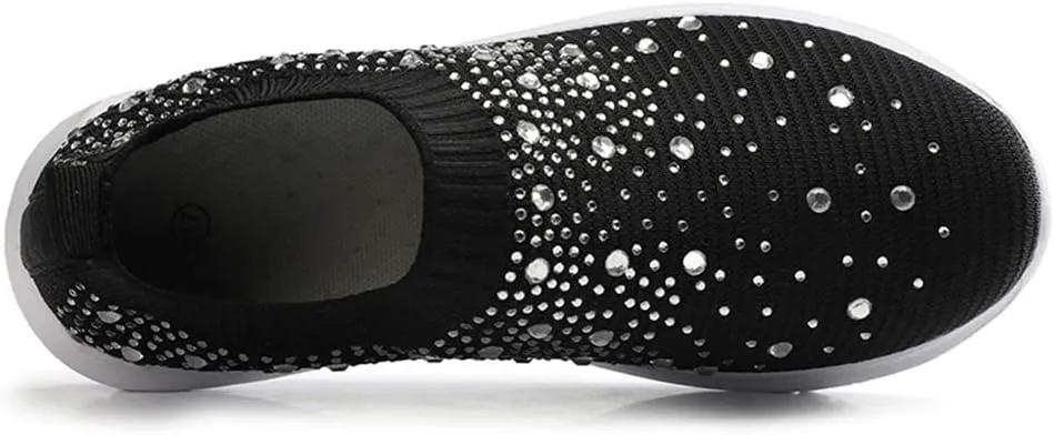 GOSPT Women's Mesh Walking Shoes Rhinestone Glitter Slip On Ballroom Jazz Latin Dance Sock Sneakers