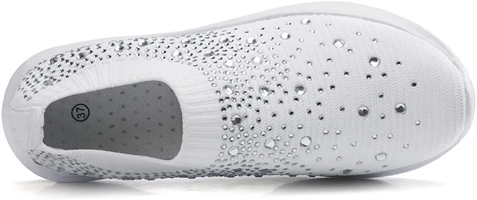 GOSPT Women's Mesh Walking Shoes Rhinestone Glitter Slip On Ballroom Jazz Latin Dance Sock Sneakers