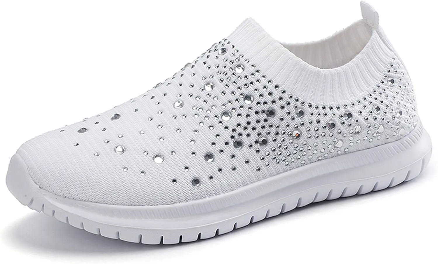 GOSPT Women's Mesh Walking Shoes Rhinestone Glitter Slip On Ballroom Jazz Latin Dance Sock Sneakers