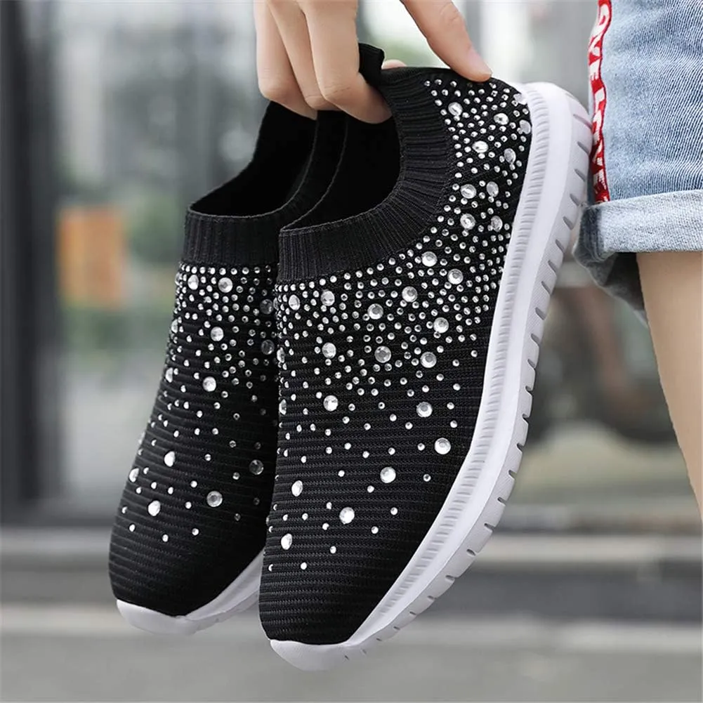 GOSPT Women's Mesh Walking Shoes Rhinestone Glitter Slip On Ballroom Jazz Latin Dance Sock Sneakers