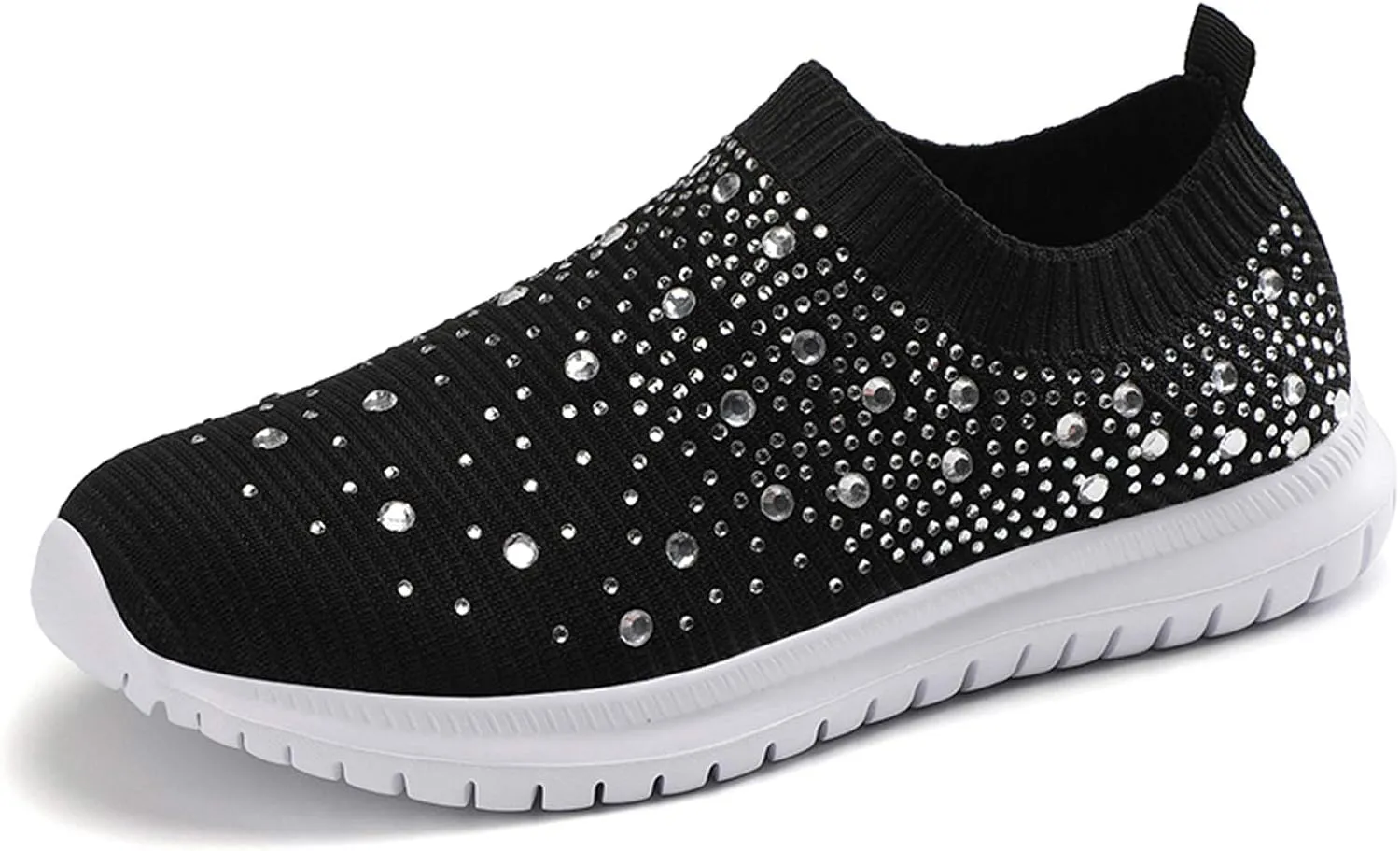 GOSPT Women's Mesh Walking Shoes Rhinestone Glitter Slip On Ballroom Jazz Latin Dance Sock Sneakers
