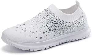 GOSPT Women's Mesh Walking Shoes Rhinestone Glitter Slip On Ballroom Jazz Latin Dance Sock Sneakers
