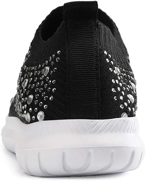 GOSPT Women's Mesh Walking Shoes Rhinestone Glitter Slip On Ballroom Jazz Latin Dance Sock Sneakers