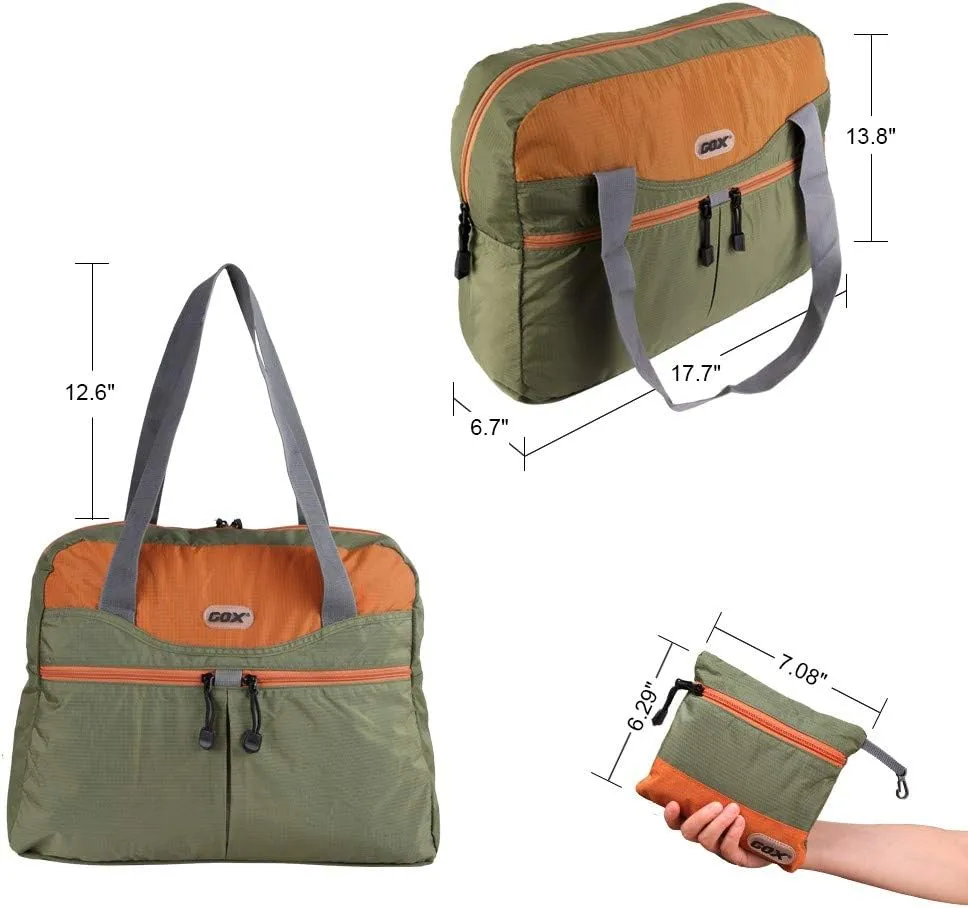 GOX Large Foldable Travel Duffel Bag Packable Tote Bag Carry on Luggage Weekender Overnight Bag Lightweight (Green&Orange)