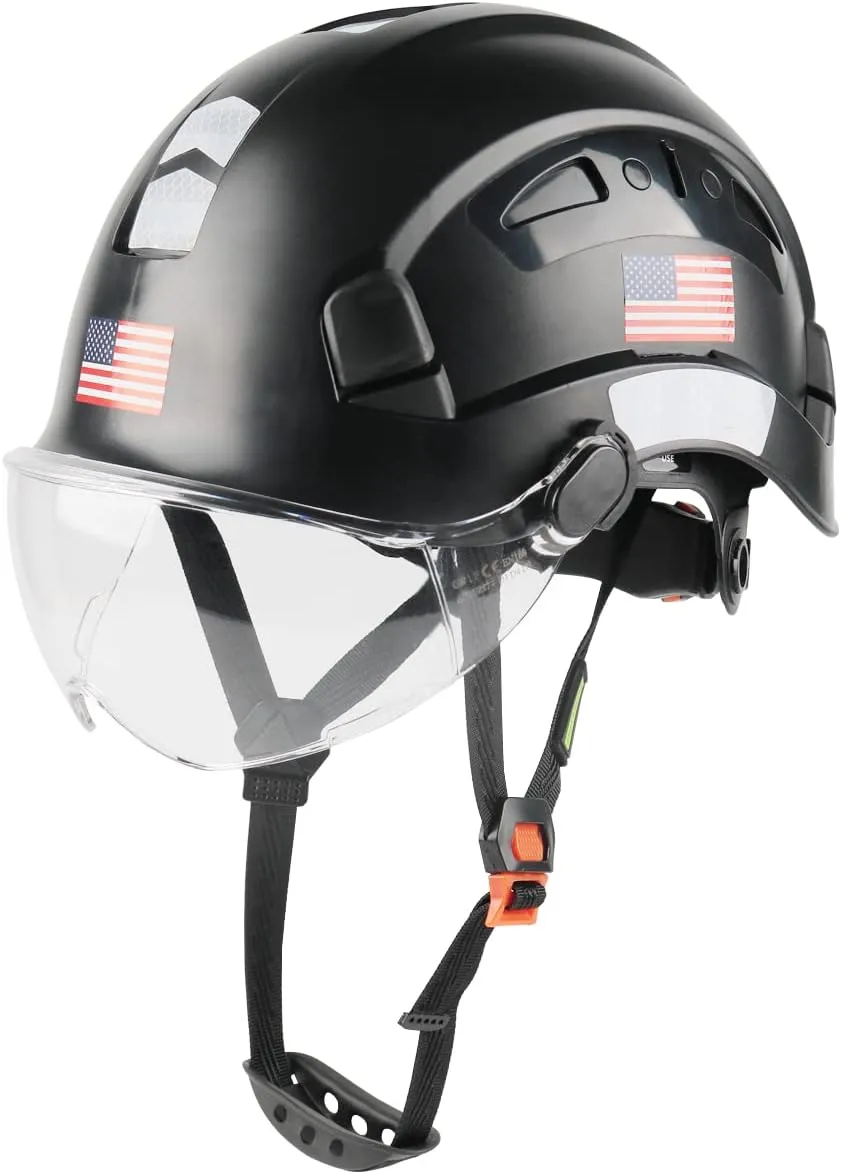 GREEN DEVIL Safety Helmet Hard Hat with Visor Chinstrap Adjustable Lightweight Vented ABS Work Helmet for Men and Women 6-Point Suspension ANSI Z89.1 Approved Ideal for Industrial & Construction