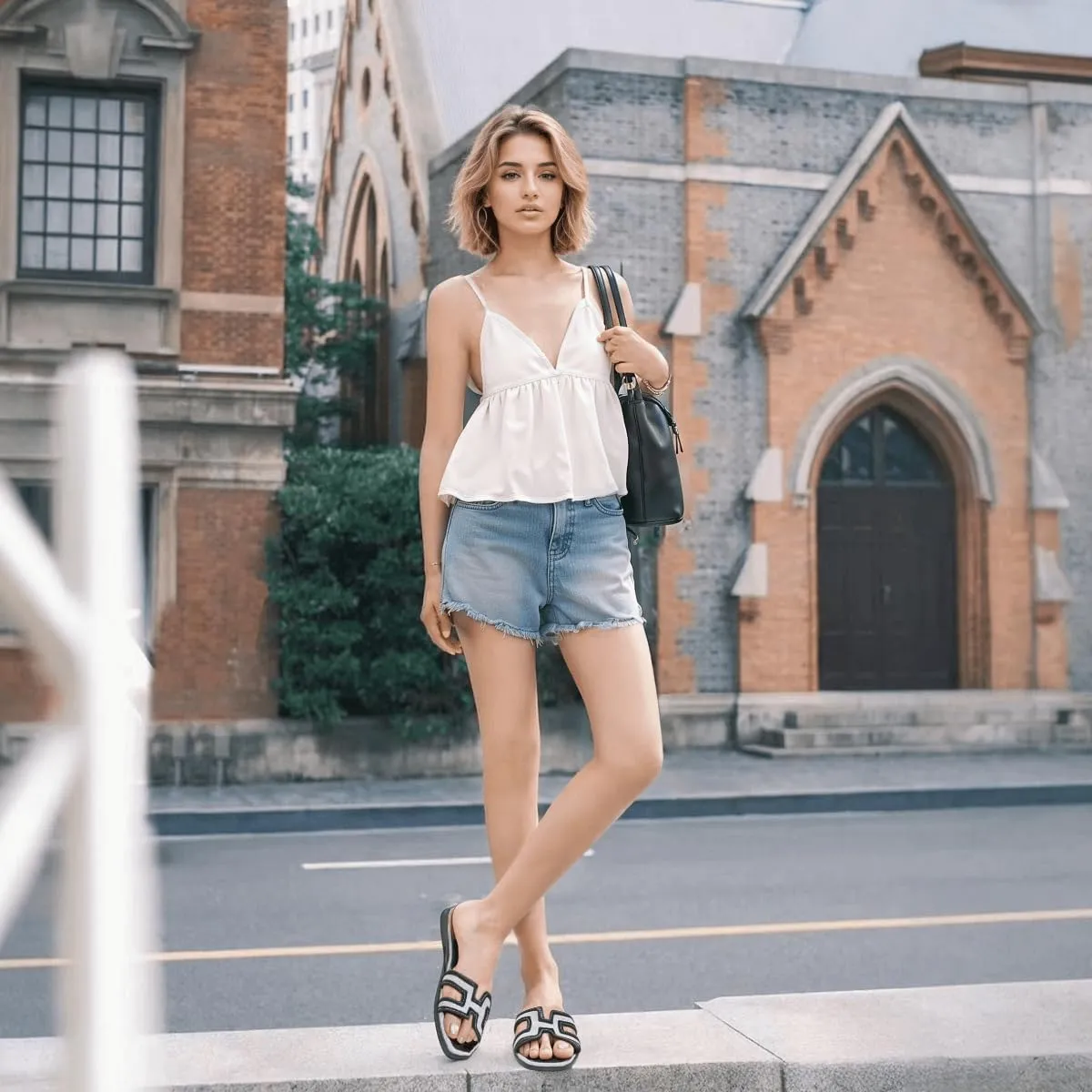 H Flat Sandals for Women Dressy Lightweight Comfortable Slide Sandal Fashion 2025 Summer Trendy Casual Slip-On Shoes