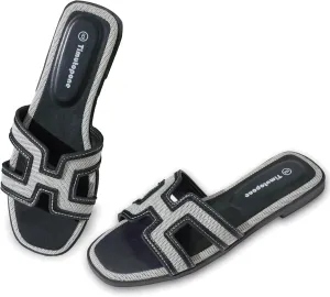 H Flat Sandals for Women Dressy Lightweight Comfortable Slide Sandal Fashion 2025 Summer Trendy Casual Slip-On Shoes
