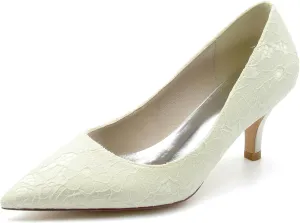 Hanfike Wedding Heels for Women Slip-on Lace Elegant Bridal Formal Party Evening Pumps JY050