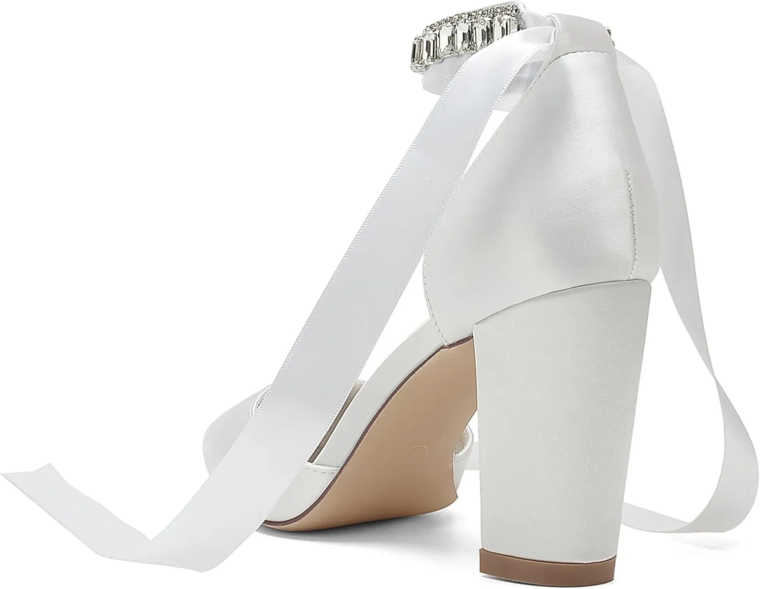Hanfike Womens Elegant Formal Shoes Chunky High Heel Bridal Wedding Pumps with Ribbon JY173