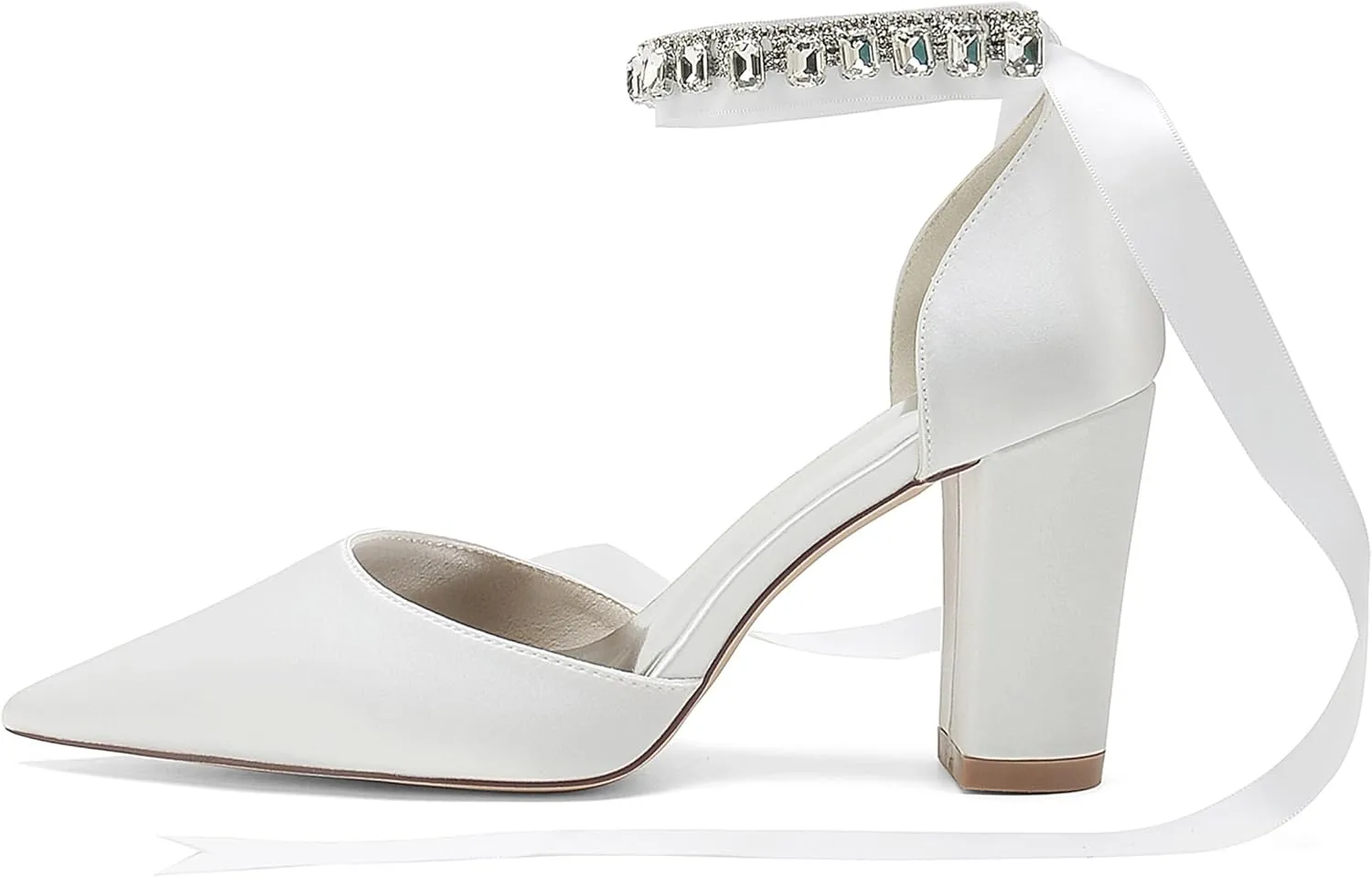 Hanfike Womens Elegant Formal Shoes Chunky High Heel Bridal Wedding Pumps with Ribbon JY173