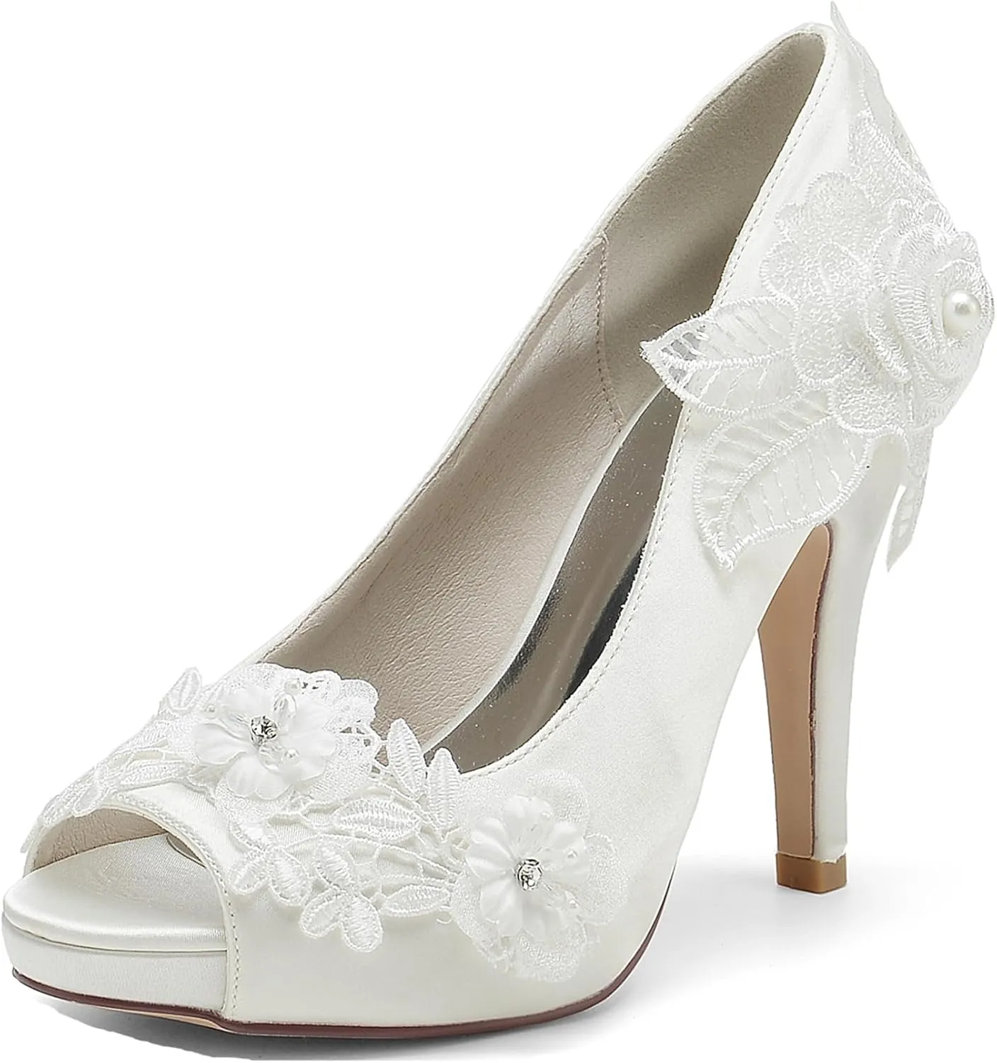 Hanfike Womens Party Sandals Platform High Heel Slip-on Bridal Wedding Shoes with Decorations JY152