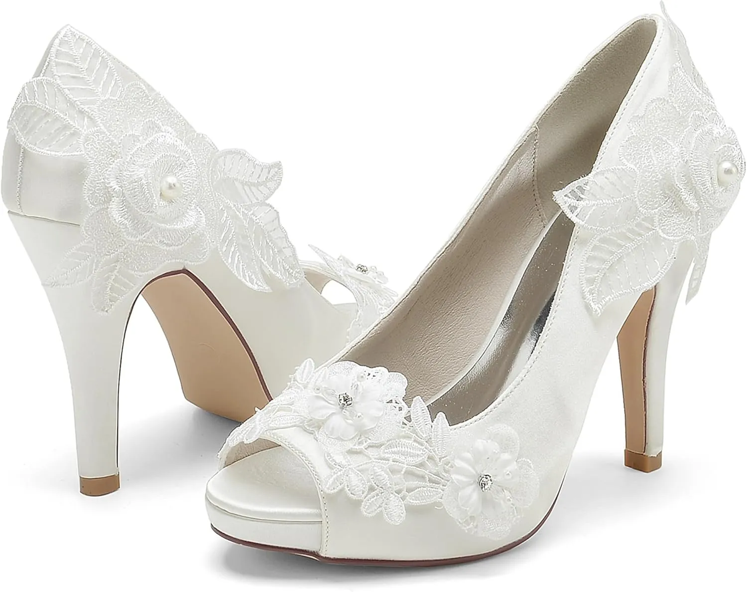 Hanfike Womens Party Sandals Platform High Heel Slip-on Bridal Wedding Shoes with Decorations JY152