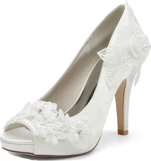 Hanfike Womens Party Sandals Platform High Heel Slip-on Bridal Wedding Shoes with Decorations JY152