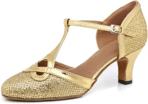 Hanfike Womens T-Strap Heels Closed Toe Bridal Wedding Shoes