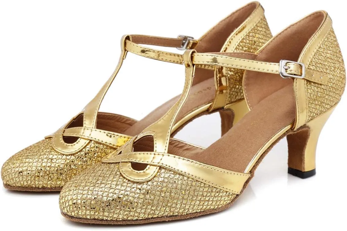 Hanfike Womens T-Strap Heels Closed Toe Bridal Wedding Shoes