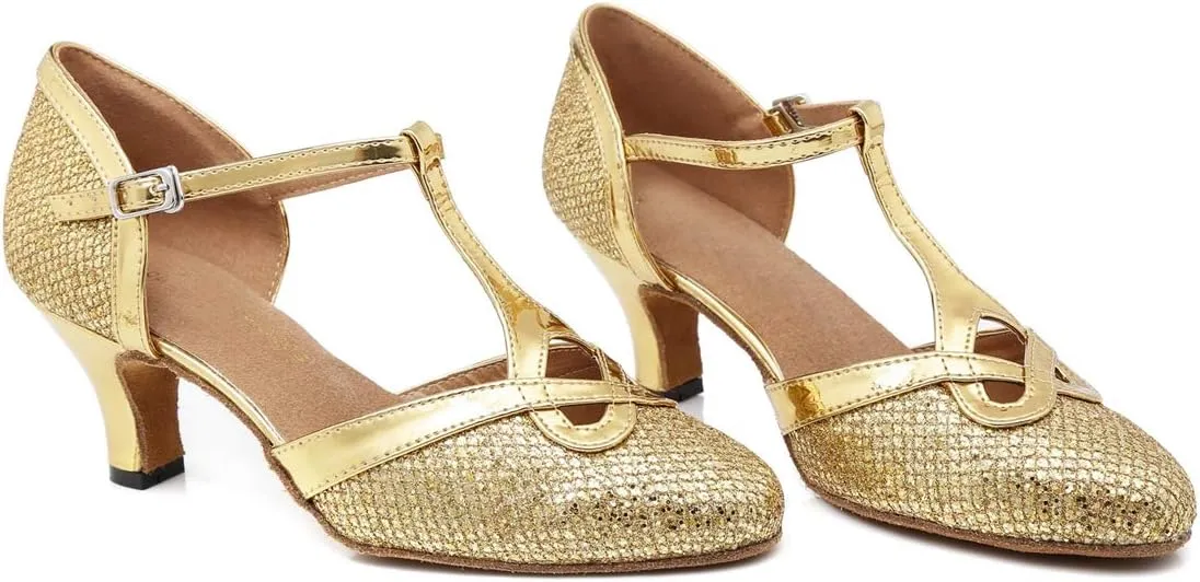 Hanfike Womens T-Strap Heels Closed Toe Bridal Wedding Shoes