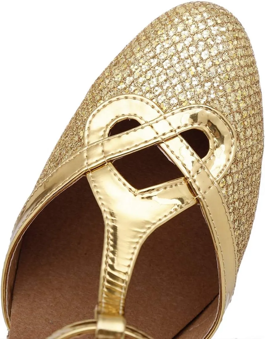 Hanfike Womens T-Strap Heels Closed Toe Bridal Wedding Shoes
