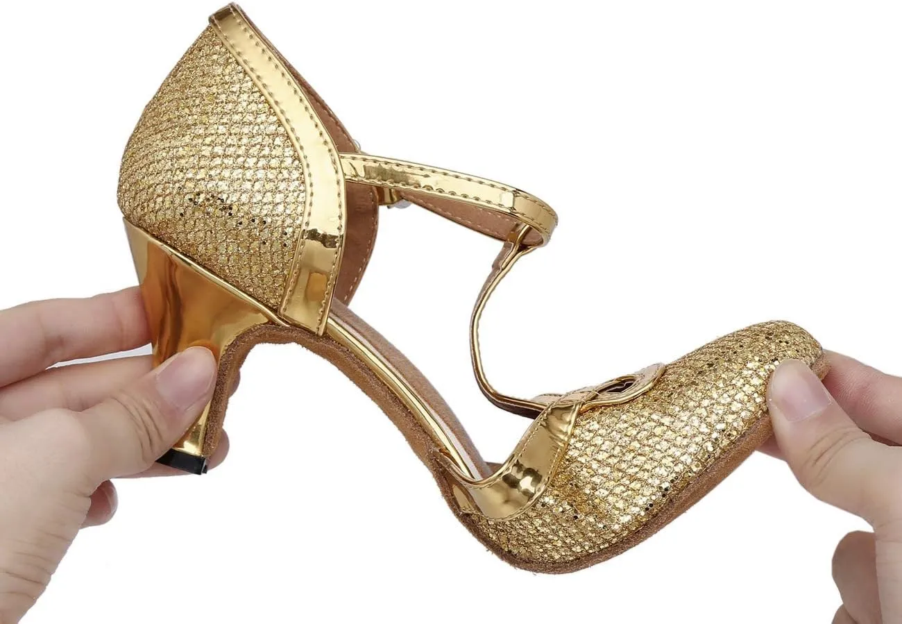Hanfike Womens T-Strap Heels Closed Toe Bridal Wedding Shoes