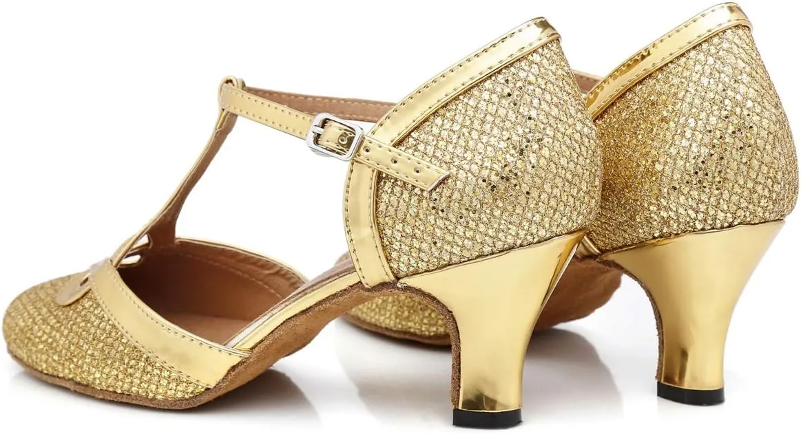 Hanfike Womens T-Strap Heels Closed Toe Bridal Wedding Shoes