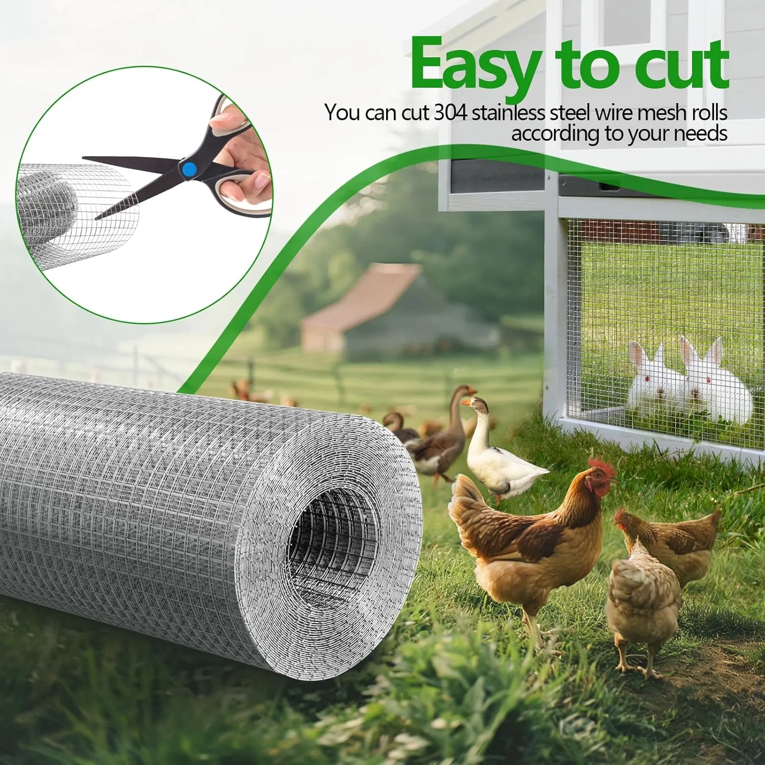 Hardware Cloth 1/2 inch 20 Gauge 304 Stainless Steel mesh Chicken Wire Fencing Wire Mesh Roll Welded Wire Fencing Garden Fence 8in×12ft