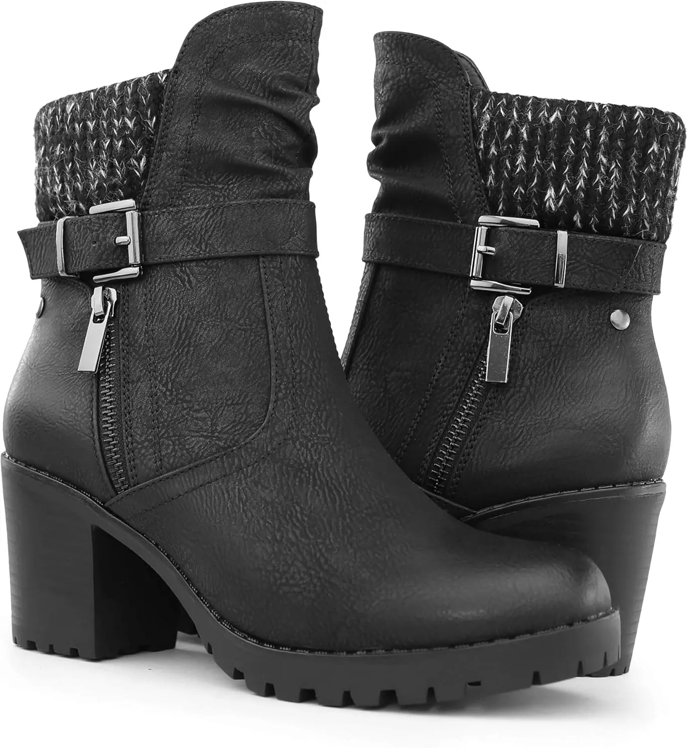 Hawkwell Women's Zipper Chunky Heel Ankle Booties