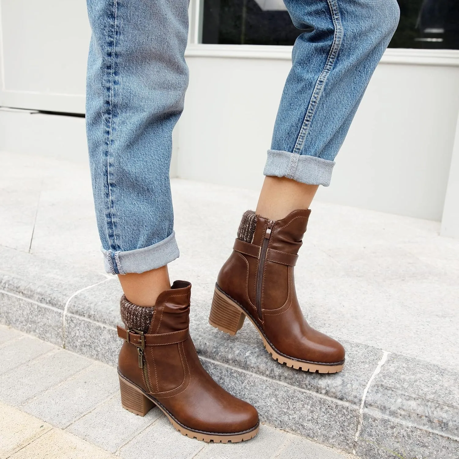 Hawkwell Women's Zipper Chunky Heel Ankle Booties