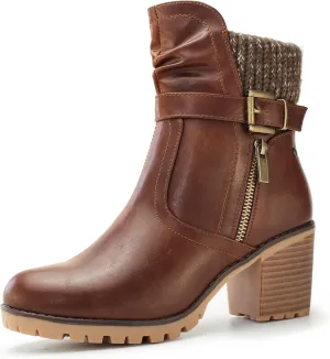 Hawkwell Women's Zipper Chunky Heel Ankle Booties