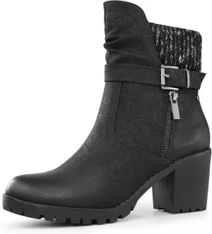 Hawkwell Women's Zipper Chunky Heel Ankle Booties