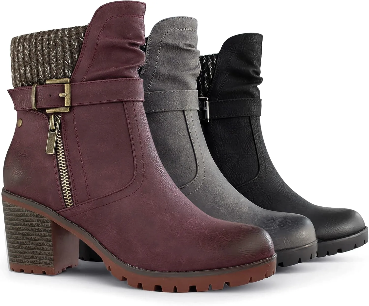 Hawkwell Women's Zipper Chunky Heel Ankle Booties