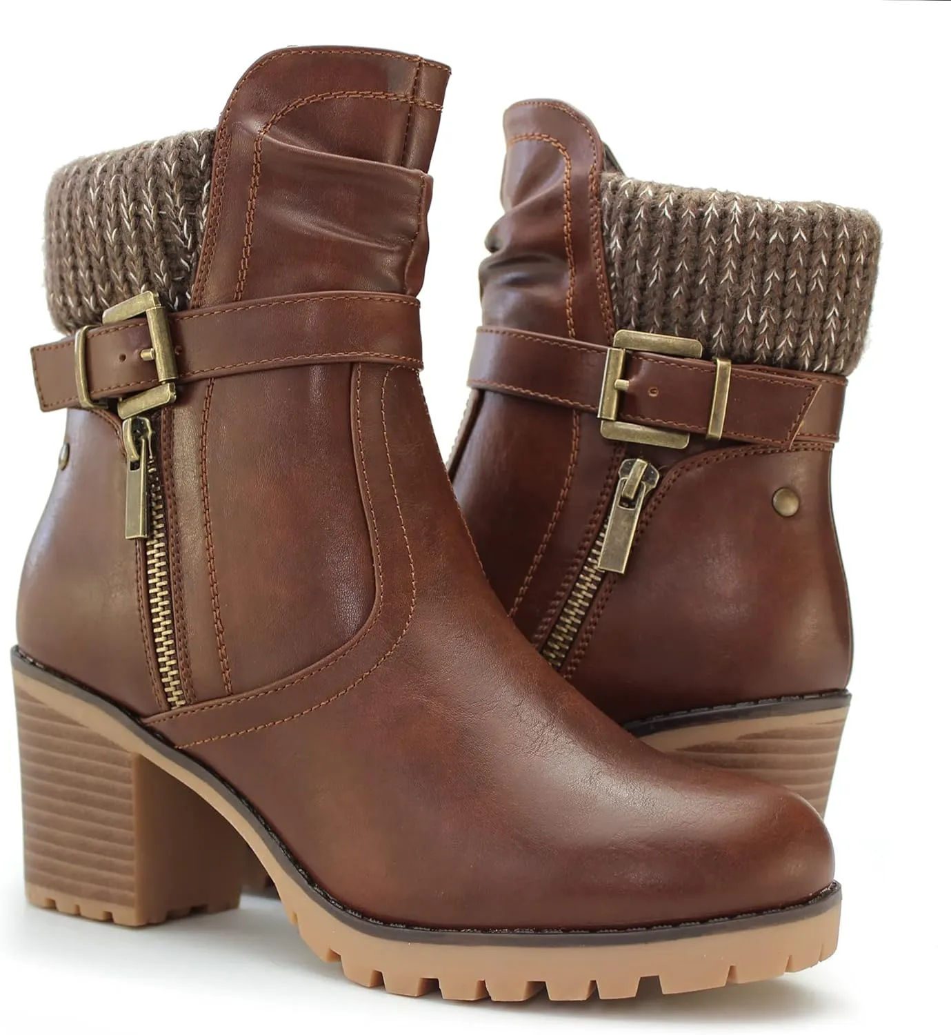 Hawkwell Women's Zipper Chunky Heel Ankle Booties