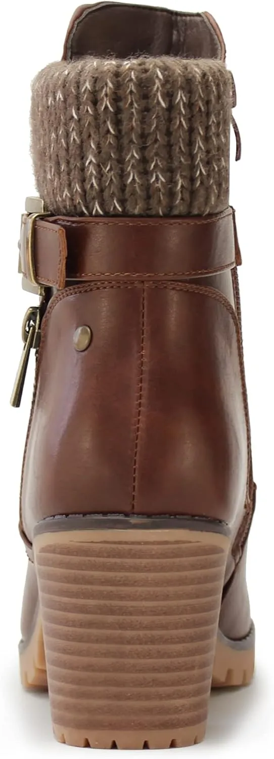 Hawkwell Women's Zipper Chunky Heel Ankle Booties