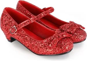 Haysandy Girls Glitter Dress Shoes Low Heel Princess Flats for Kids Toddler Flower Wedding Party Shoes with 2 Pairs Socks