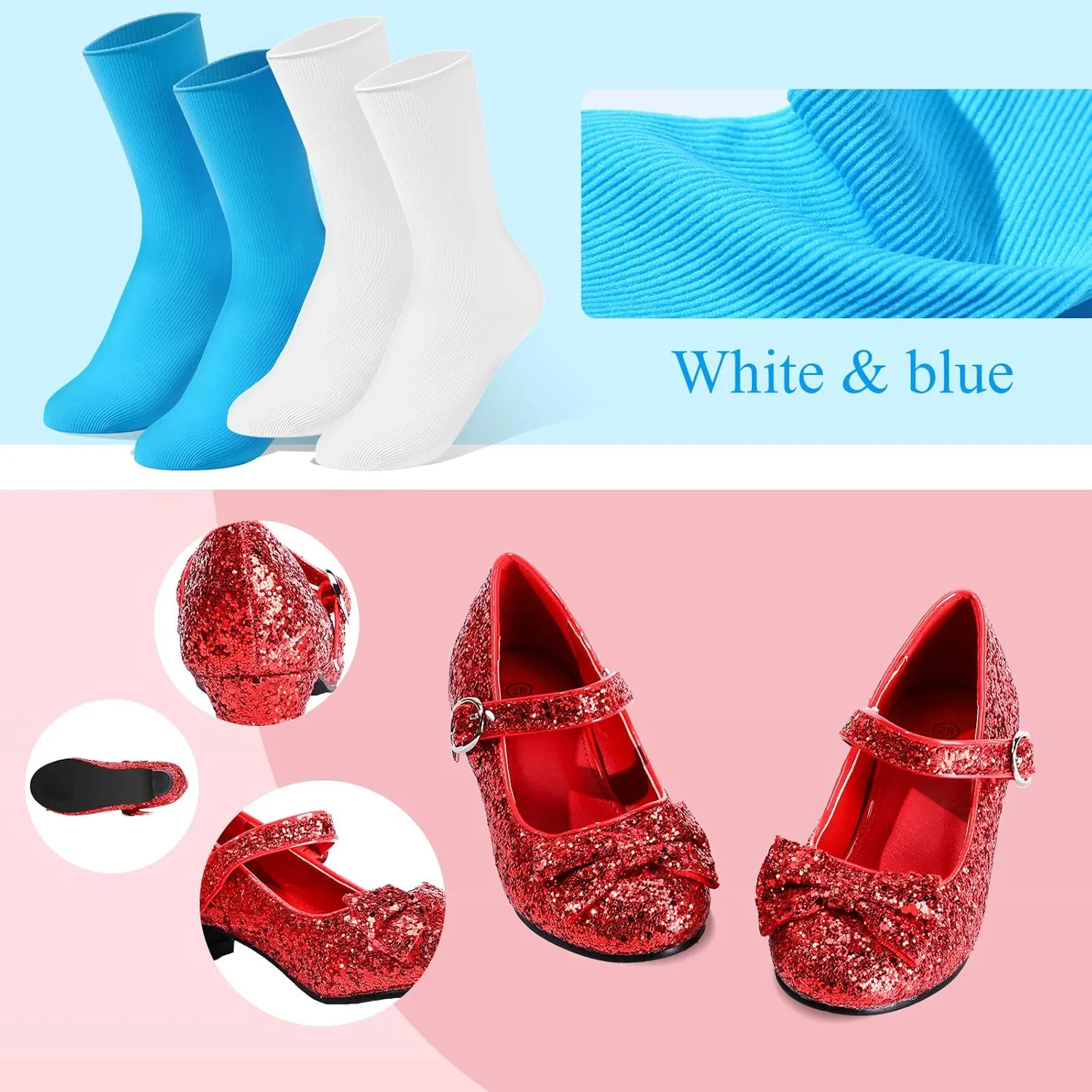 Haysandy Girls Glitter Dress Shoes Low Heel Princess Flats for Kids Toddler Flower Wedding Party Shoes with 2 Pairs Socks