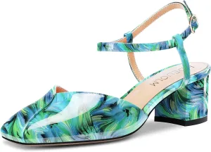 HDEUOLM Women Chunky Block Mid Heel Square Toe Pumps Ankle Strap Buckle Casual Cute 2.0 Inches Heels