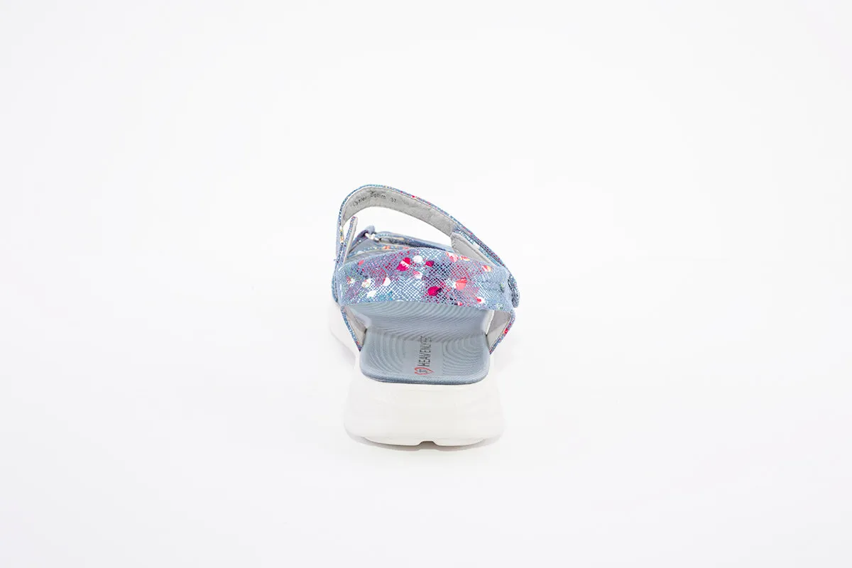 HEAVENLY FEET - OYSTER FLAT VELCRO STRAP COMFORT SANDAL - DENIM MULTI