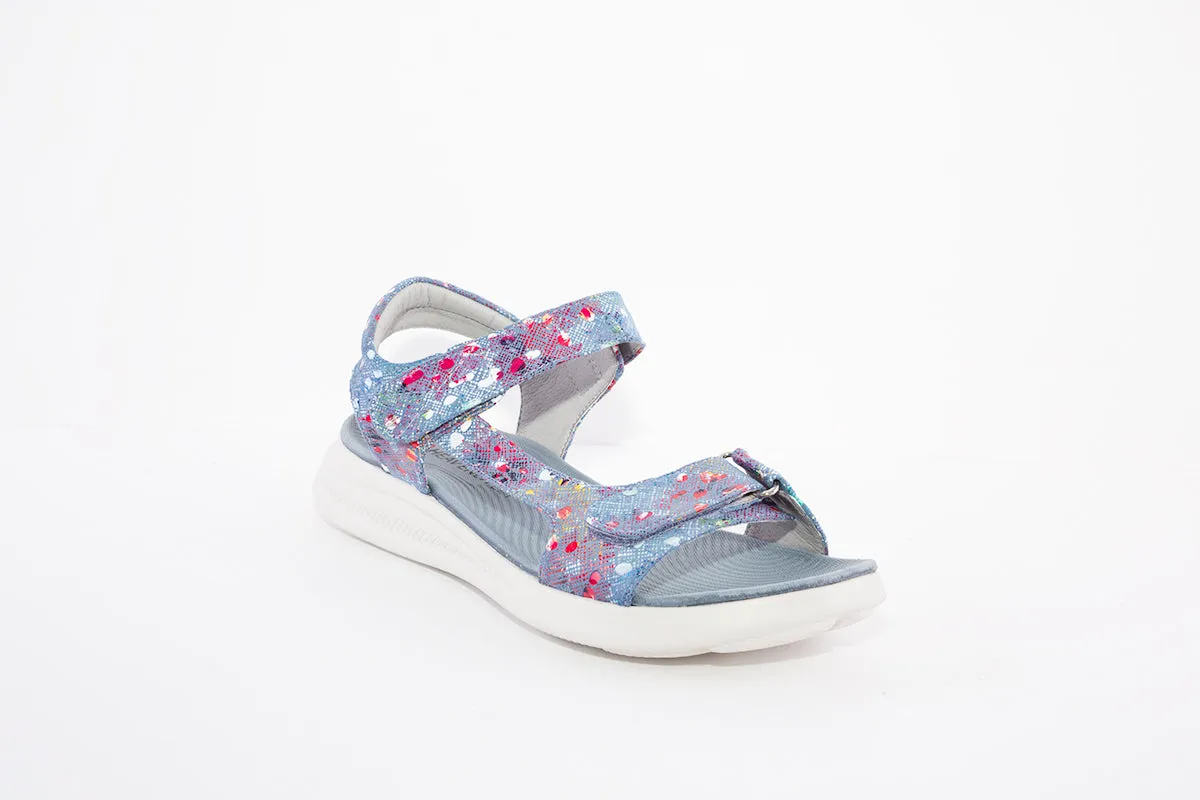 HEAVENLY FEET - OYSTER FLAT VELCRO STRAP COMFORT SANDAL - DENIM MULTI