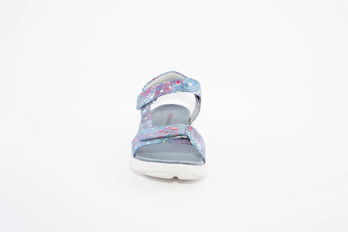 HEAVENLY FEET - OYSTER FLAT VELCRO STRAP COMFORT SANDAL - DENIM MULTI