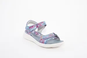 HEAVENLY FEET - OYSTER FLAT VELCRO STRAP COMFORT SANDAL - DENIM MULTI