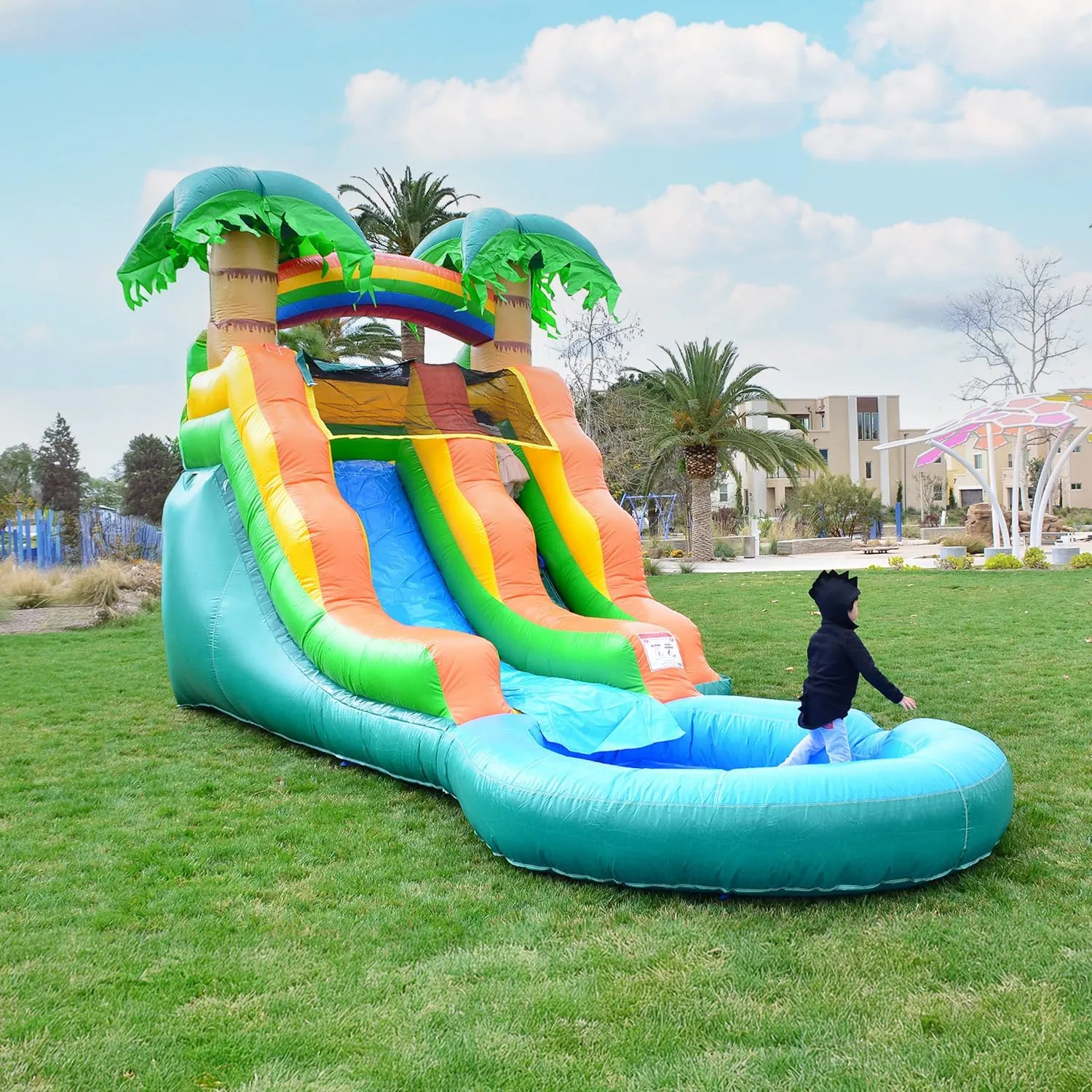 HeroKiddo Summer Breeze Commercial Grade Lightweight Premium Water Slide with Detachable Pool for Kids 5-12 and Adults (with Blower), Wet Dry, Rental Quality Blow Up Inflatable, Outdoor Indoor