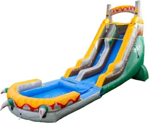 Herokiddo T-Rex 18' Water Slide with Detachable Pool, Tall Seating Height, for Kids and Adults, Commercial Grade, 100% PVC Vinyl, Outdoor Backyard, Summer Fun, Blow Up Inflatable (Blower Included)
