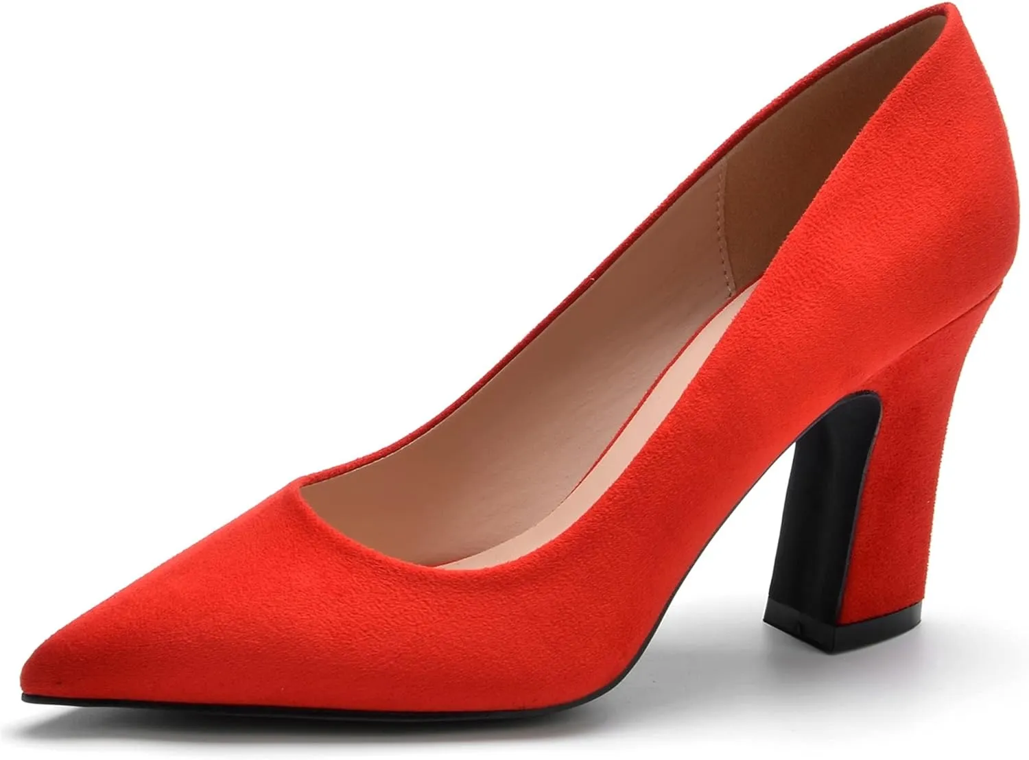 HHTCAL Closed Pointed Toe Chunky Block Heel Pumps High Heels for Women Sexy Elegant Formal Work Office Ladies Dress Shoes