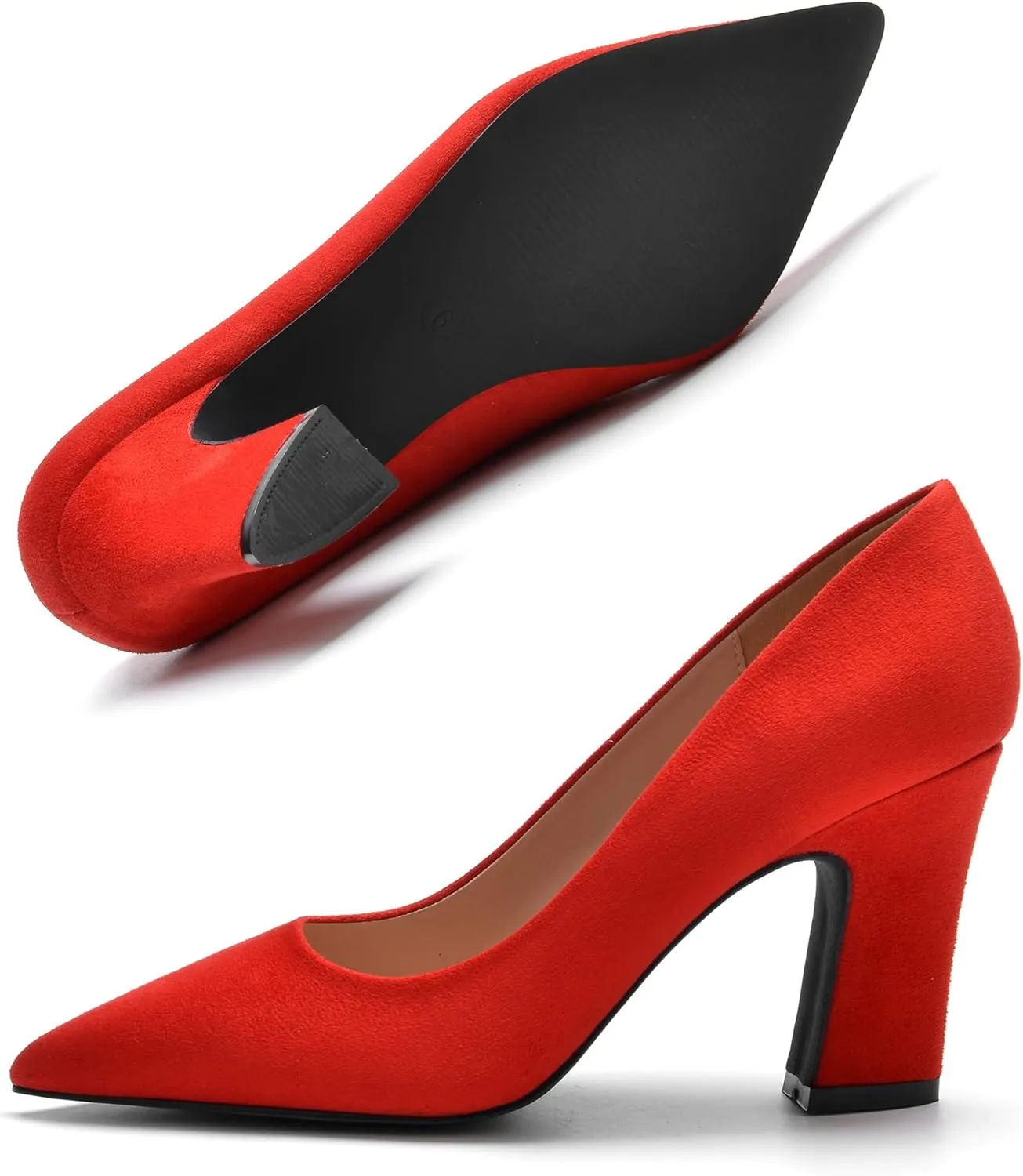 HHTCAL Closed Pointed Toe Chunky Block Heel Pumps High Heels for Women Sexy Elegant Formal Work Office Ladies Dress Shoes