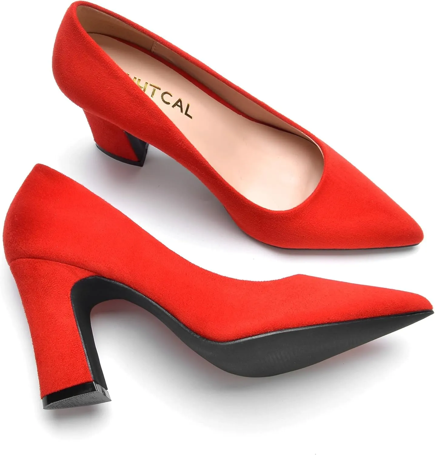 HHTCAL Closed Pointed Toe Chunky Block Heel Pumps High Heels for Women Sexy Elegant Formal Work Office Ladies Dress Shoes