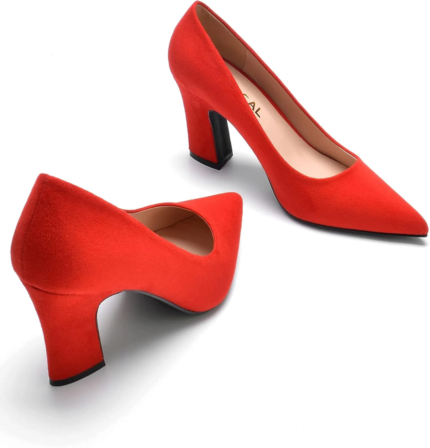 HHTCAL Closed Pointed Toe Chunky Block Heel Pumps High Heels for Women Sexy Elegant Formal Work Office Ladies Dress Shoes